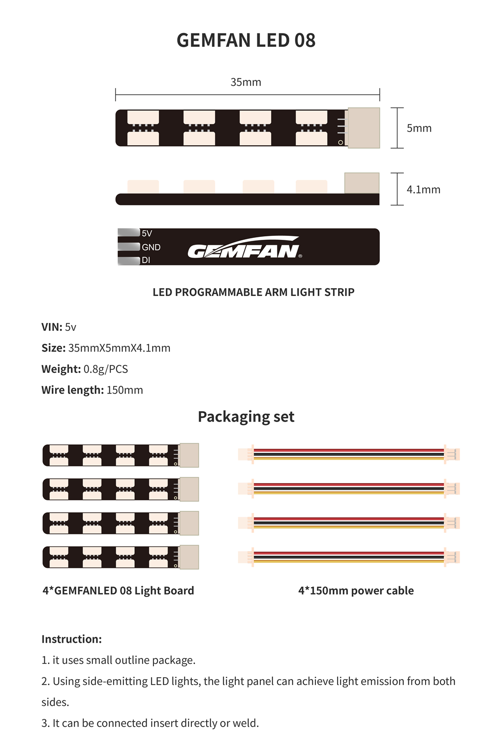 4PCS-GEMFAN-LED-08--LED-20-5V-Programmierbarer-LED-Streifen-fuumlr-Arm--CU-Controller-Modul-2-6S-fuu-2020356-1